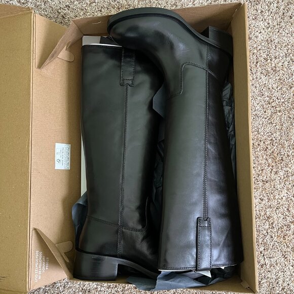 Zara Black Leather Knee High Boots Flat Round Toe Pull Tab Equestrian US Sz 6 - Picture 11 of 11